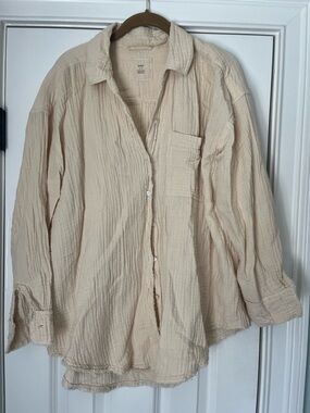 Aerie Pool-to-Party Collar Gauze Button Up Size Small